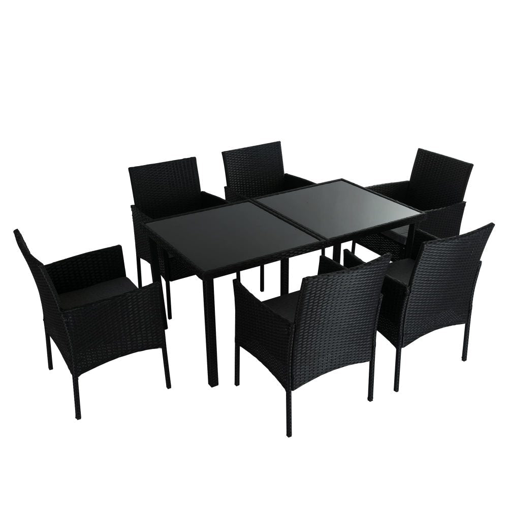 Prahran Minimalist Black Wicker 6 Seater Dining Set